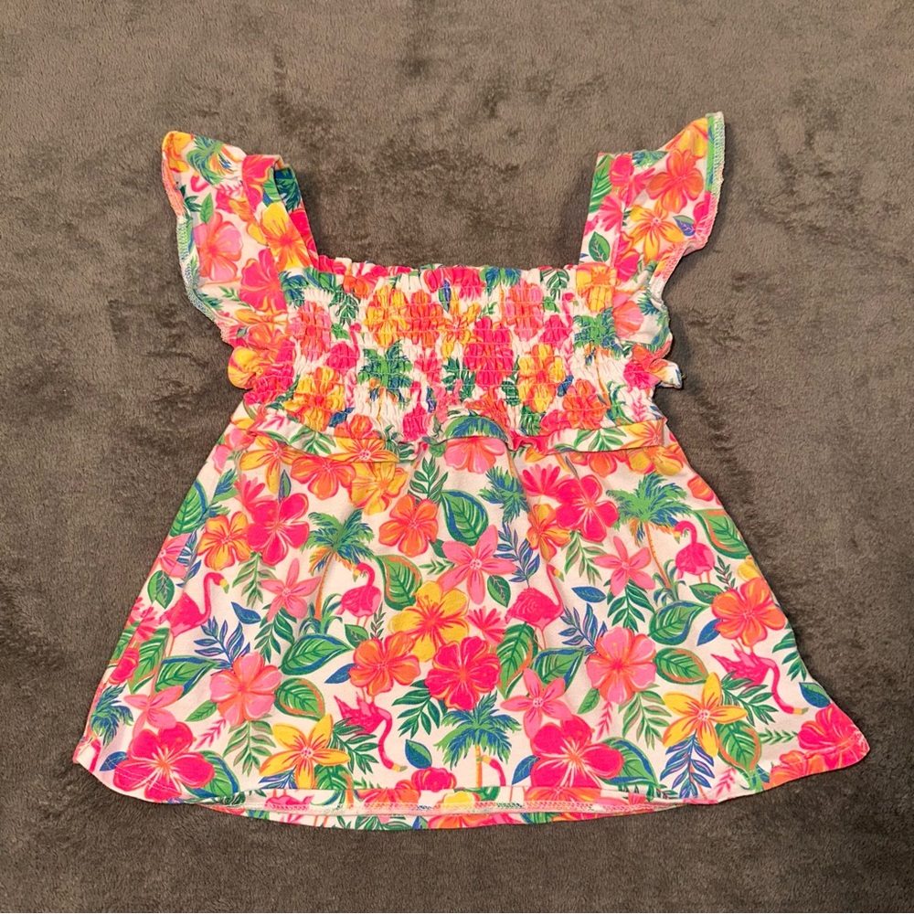 Tommy Bahama Girls Tropical Flamingo Smocked Top - Girls Size 5/6